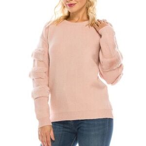 SIONI DUSTY PINK DOLMAN SWEATER WITH FAUX FUR TRIMS L